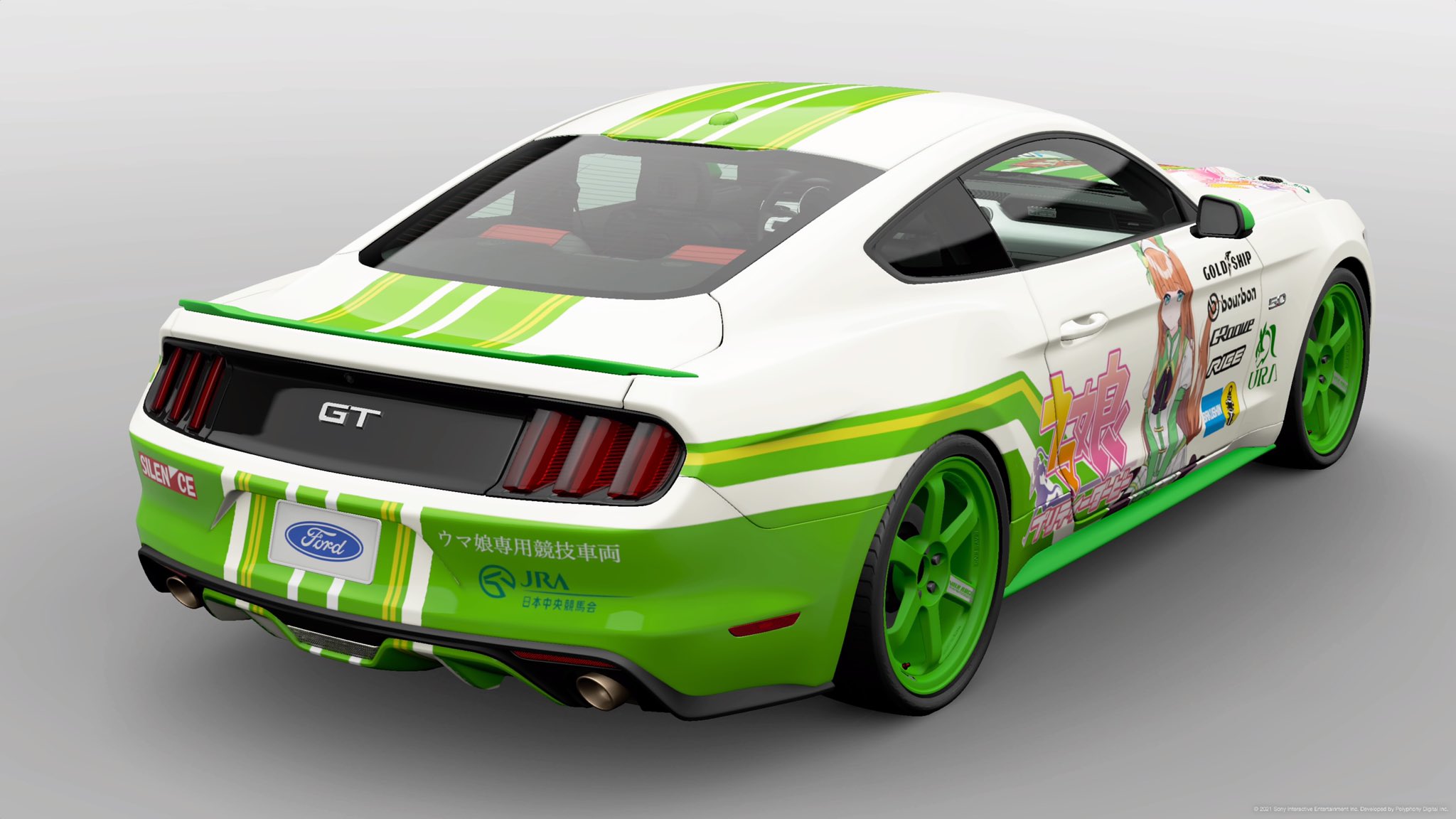 五百旗頭知近 デカールお借りしてスズカの痛車リバリー 馬エンブレムのフェラーリで作りたくなるけどマスタングにもついてます ウマ娘プリティダービー サイレンススズカ Gtsport T Co Oitfphl8fq Twitter