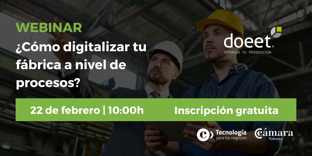 Desde <a href="/sistema_doeet/">doeet |M.E.S/M.O.M</a>, os invitan a participar en este #Webinar, con el que podrás conocer el flujo que debe seguir tu empresa para conseguir una fábrica 100% digitalizada y con 0 papel🧑🏻‍💻

🗓 Mar., 22 de Feb
🕙 10:00h - 11:00h

📌INSCRIPCIÓN GRATUITA
➡️ ow.ly/mnpx50HIYil ⬅️