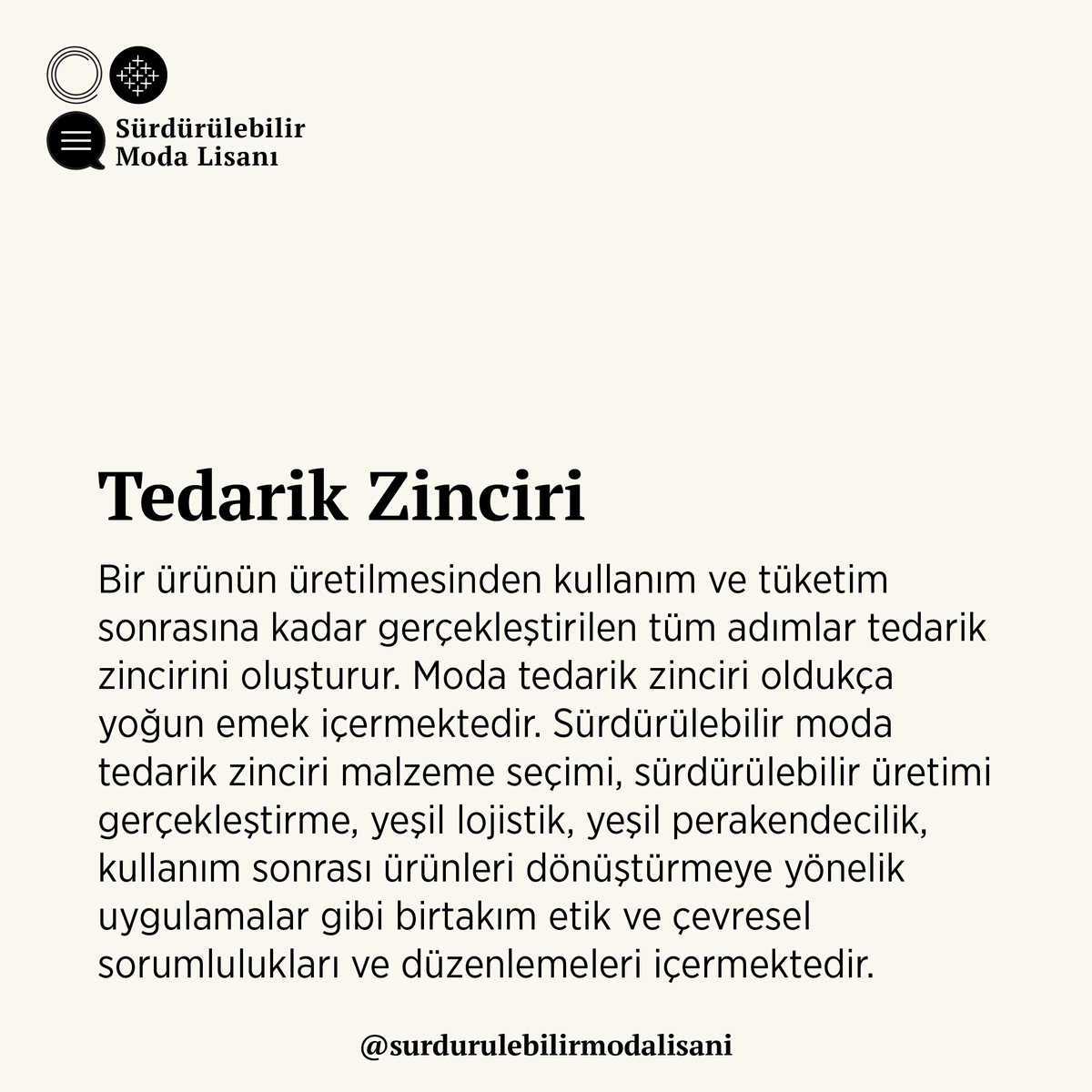 ‘’Tedarik Zinciri’ hakkında daha detaylı bilgi için: 
surdurulebilirmodalisani.com/tedarikzinciri
#önceyeryüzü #artık #atık #döngüsellik #tedarikzinciri #tüketim #sürdürülebilirlik #sürdürülebilirmoda #sürdürülebilirmodalisanı #moda #sustainability