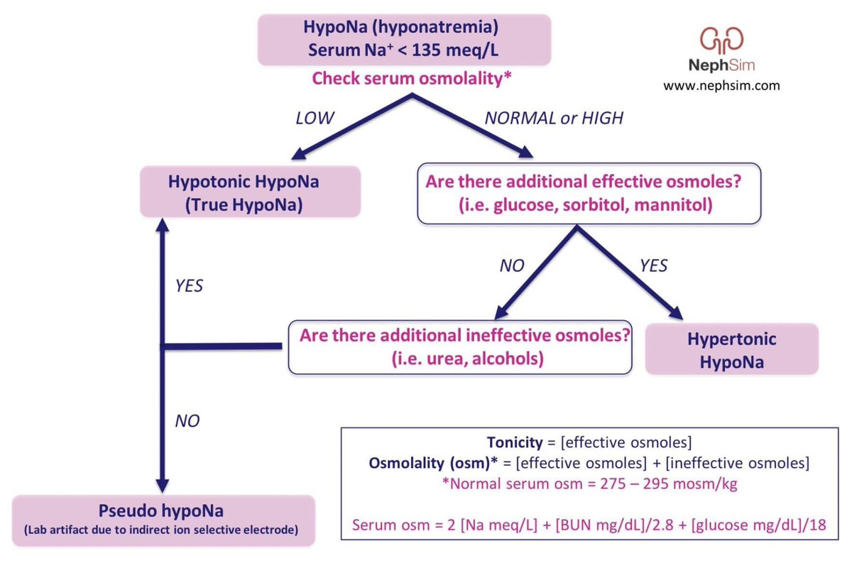 CHH_Nephrology's tweet photo. An approach to #hyponatremia 💧🧂

Tonicity = effective osms
Osmolality = effective + ineffective osms

From @NephSim #NephTwitter https://t.co/M1Oc1l43Bt