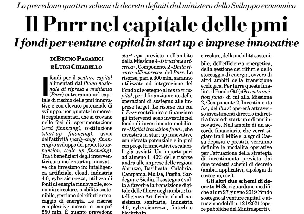infocamere's tweet photo. 💸 Finanziamenti all'innovazione

🗞️ "Il #PNRR nel capitale delle PMI" @chiaroeforte su @ItaliaOggi 

#startup #VentureCapital @MISE_GOV @GruppoCDP @Fra7russo @bennybuono @DaniloMazzara @commercialista @Fabio_Piscini @PIConfindustria https://t.co/Hs6rKKnfaJ