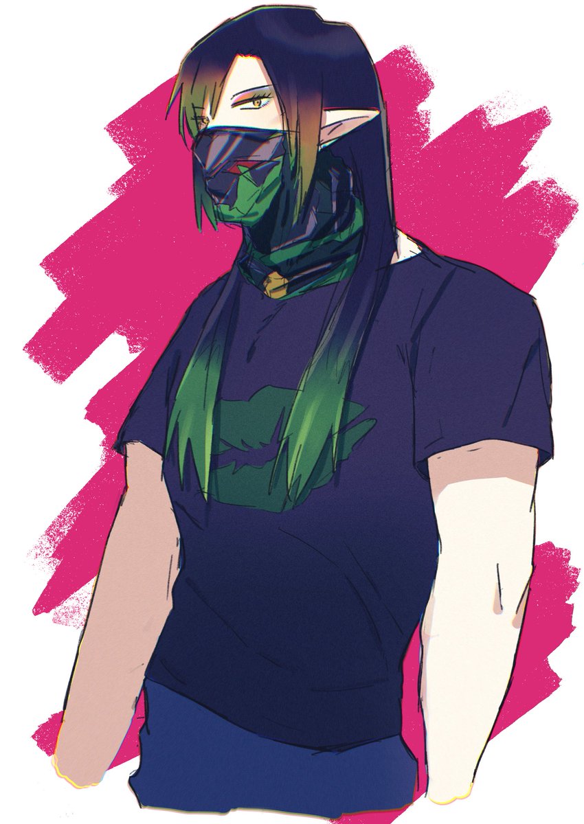 1boy solo male focus pointy ears mouth mask mask shirt  illustration images