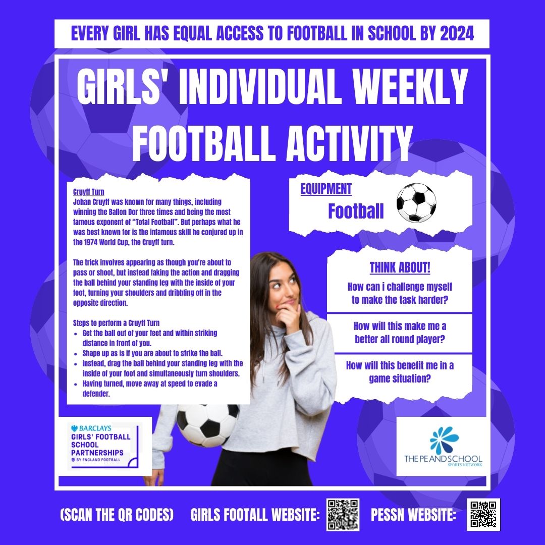 LPESSN's tweet photo. ⚽️ GIRLS FOOTBALL TUESDAYS ⚽️
Girls individual weekly football activity. Perfect to practice at home or in a lesson.
#girlsfootballinschool #activity #girlsweekly
@YouthSportTrust @TSBreakfast https://t.co/3m68A8sBTe