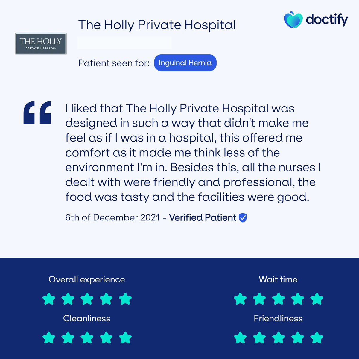 It is great to see our patients are receiving the high-quality care and all-important personal touch that The Holly Private Hospital is known for.               
#Feedback #Fivestar #TheHolly