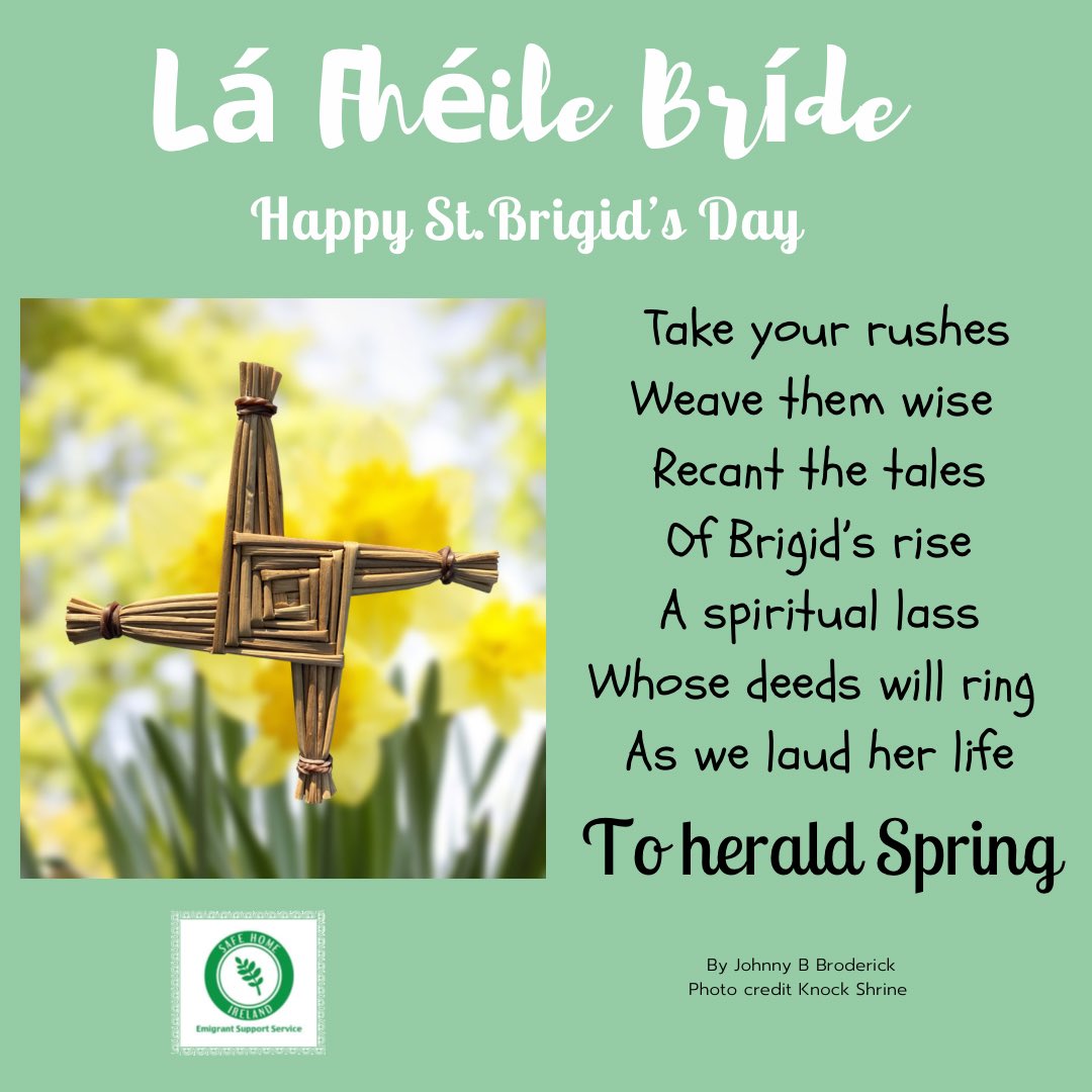 Beannachtaí  #LáFhéileBríde #StBrigidsDay & welcome to the first day of spring

Traditionally St Brigid's crosses were set over doorways & windows to protect the home from any kind of harm

Check out @ToBeIrish for events celebrating contributions of #Irishwomen across the world