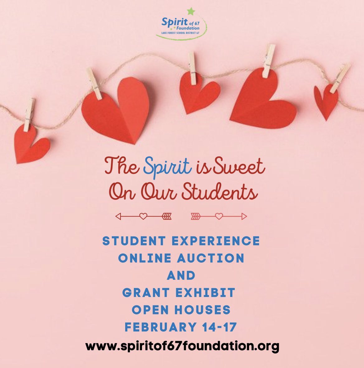 Save the date, February 14-17, for this LOVEly new event! We are excited to share that it will feature an online auction with opportunities to win exciting experiences for our students and for parents to visit our schools and witness Spirit grants in action first hand.