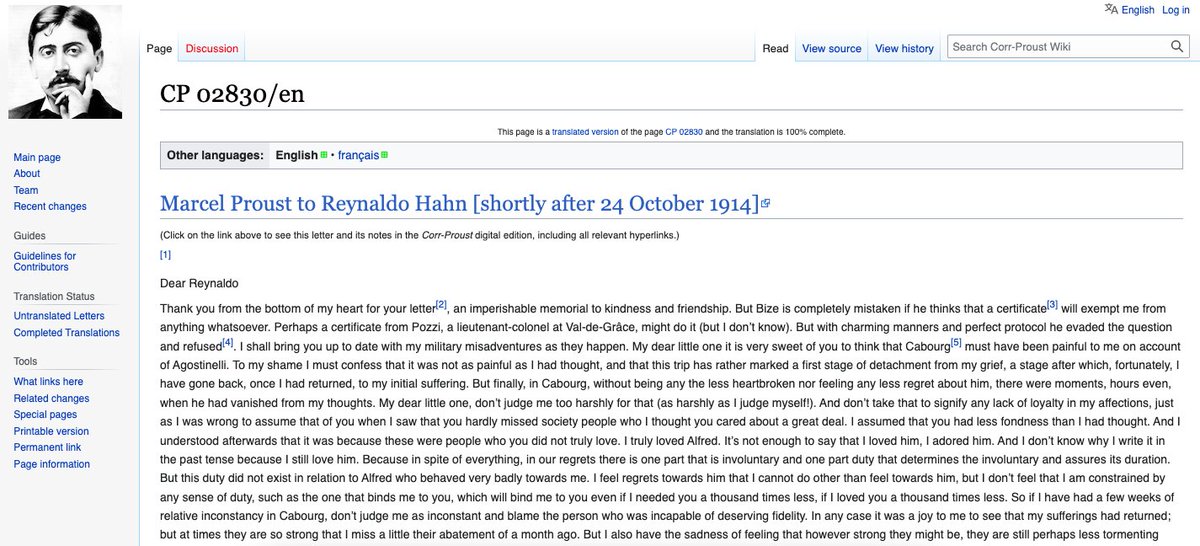 Another brilliant translation from our moderator on the <a href="/CorrProust/">Corr-Proust</a> Wiki! In this 1914 letter to Reynaldo Hahn, Proust couldn't stop writing as he added three postscripts at the end of his letter.

Original letter: corr-proust.org/letter/02830

Translation: corrproust.web.illinois.edu/wiki/index.php…