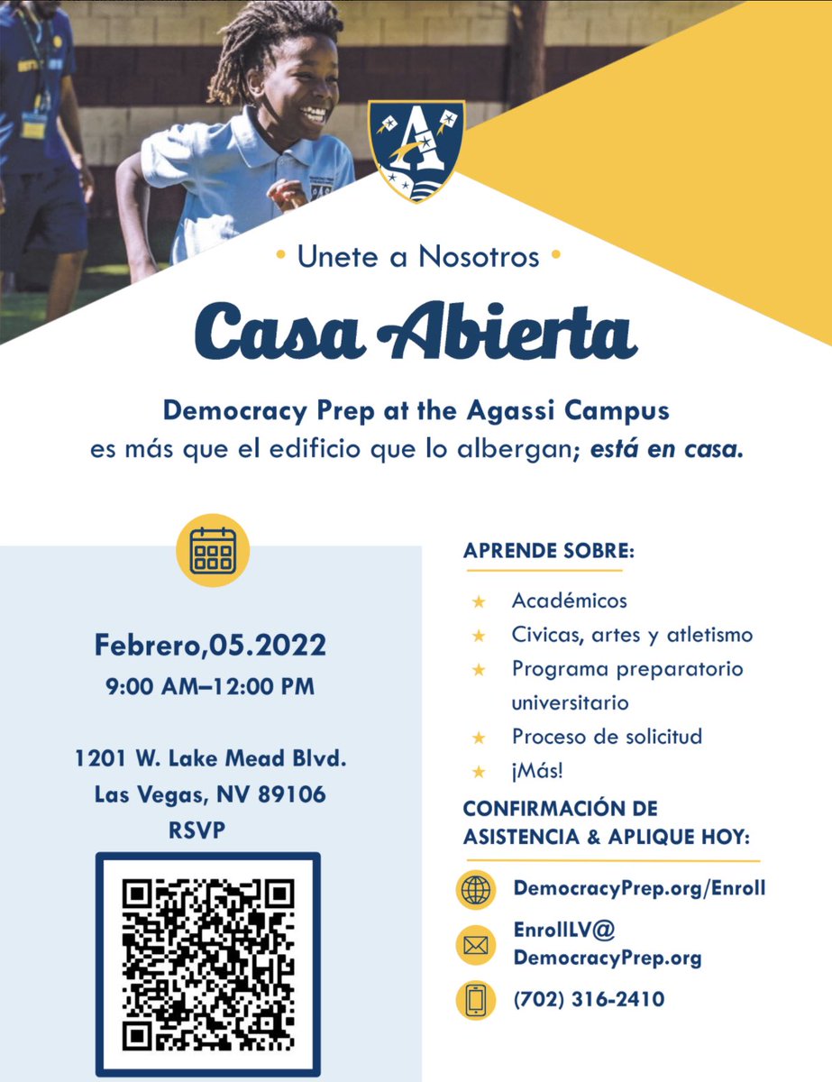 DPAgassiCampus's tweet photo. ¡Sí! Tienes otras opciones!
Democracy Prep en Agassi Campus
🔵K-12 Matrícula pública chárter gratuita
🟡Programa gratuito de cuido antes y despues de escuela
🔵Desayuno y almuerzo gratuitous
🟡Tutoría gratuita
🔵Académicos de preparación para la universidad
🟡Programas deportivos https://t.co/zKcWVQEFDQ