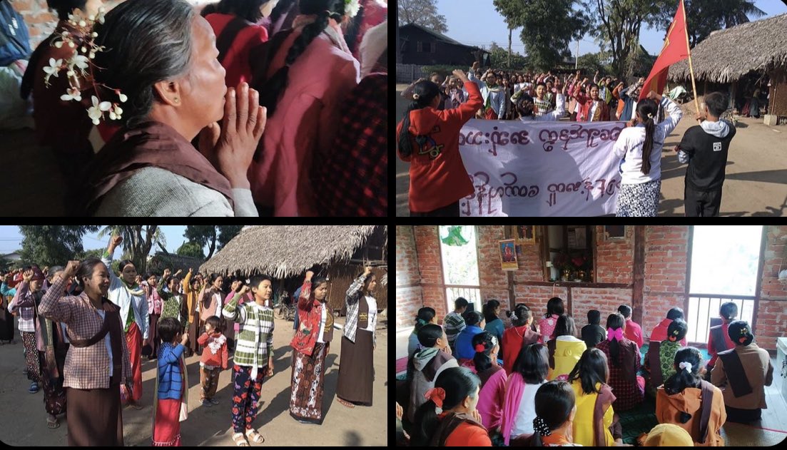katycho22222's tweet photo. In #Yekyipin village, Yinmarbin township , a protest went on to oppose military dictatorship today. #SilentStrike #RedCampaign_1YearOfRevolution #2022Feb1Coup #WhatsHappeningInMyanmar https://t.co/TL2Ct6UHUE