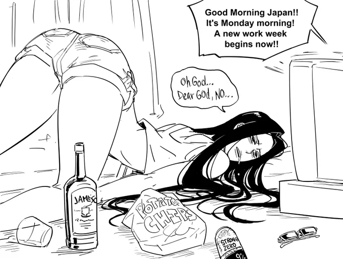 Banging out some Patreon requests before the end of the month: Monster Musume's Agent Smith being Lazy and KanColle Junyou smiling.
Also a quick FLCL Haruka doodle which was a stream chat request. 