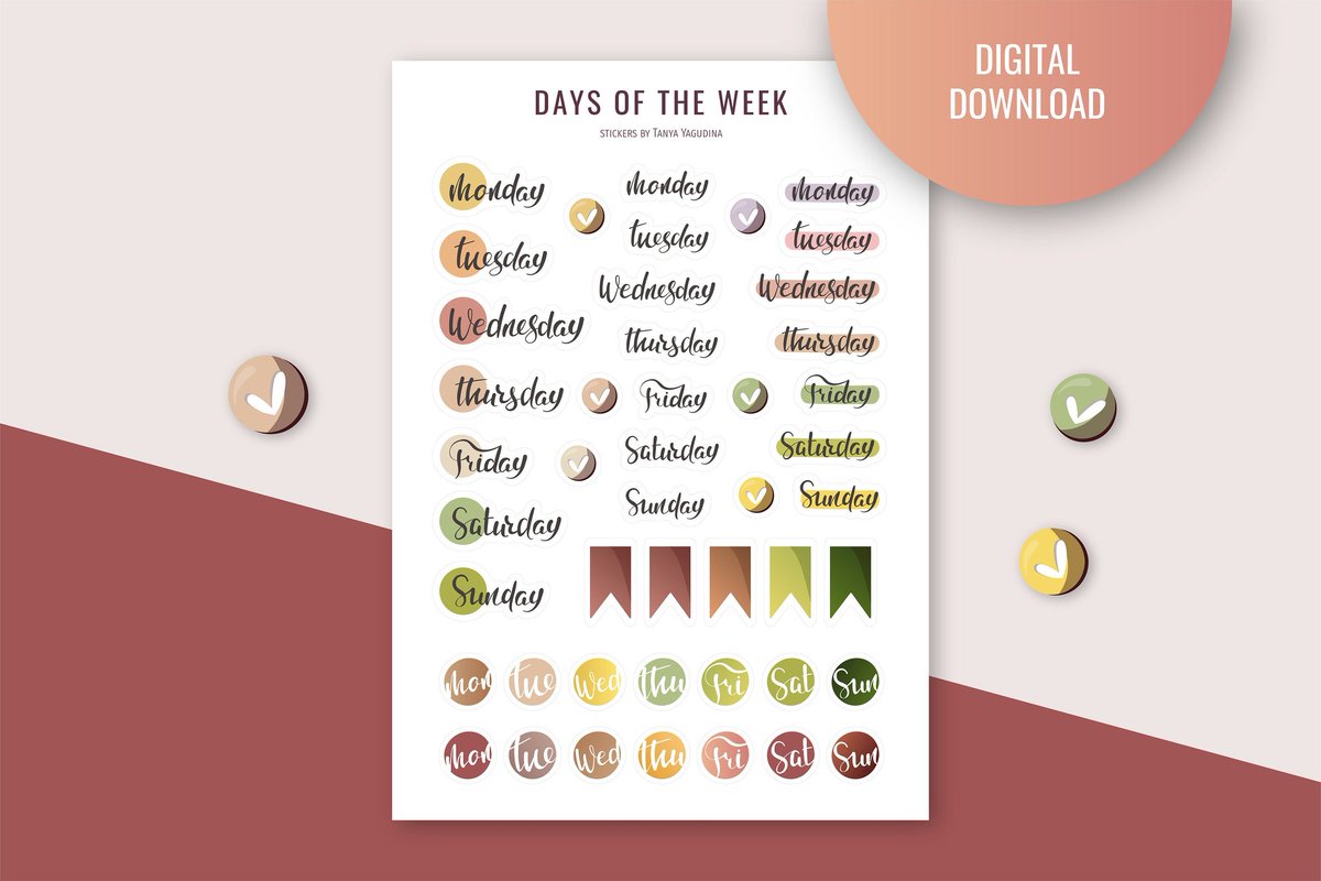TYagudina's tweet photo. Days of the week sticker sheet 03. #etsy #daysoftheweek #weeklystickers #printablestickers #bulletjournal #digitalstickers #planningweek #planners #planner 
#weekly #Stickers #Sticker #Stickerwoman #etsystore #etsystore #etsyfinds
https://t.co/mXcPy19LpC https://t.co/4CFHeyUXnI