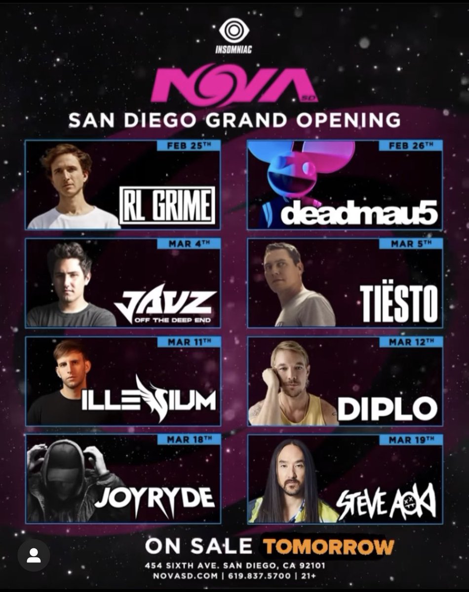 PasqualeRotella's tweet photo. Welcome to our new SoCal venue, NOVA SD! After almost 3 decades of San Diego ravers traveling to many of our events, we’re excited to finally have a home in Downtown’s Gaslamp Quarter.

@novasdclub will be updated &amp; tickets on-sale tomorrow. Can’t wait to see you at Nova SD! 😎👁‍🗨 https://t.co/fI6AVre6OO