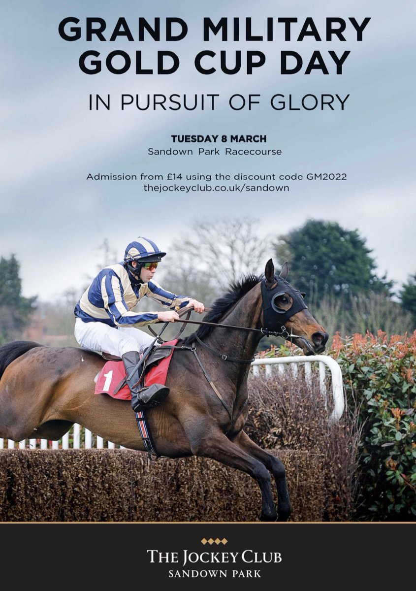 GrandMilitary's tweet photo. The Grand Military Gold Cup will be held at Sandown Park on 8th March, featuring the best military jockeys - female, male, all ranks. 
#ForcesRacing @ArmyEquiUK @EquestrianUkaf @ArmySportASCB @Sandownpark @BFBSSport 
Get discounted tickets using - GM2022
https://t.co/uBO0IhzeQi https://t.co/ZS5IQCGdcw