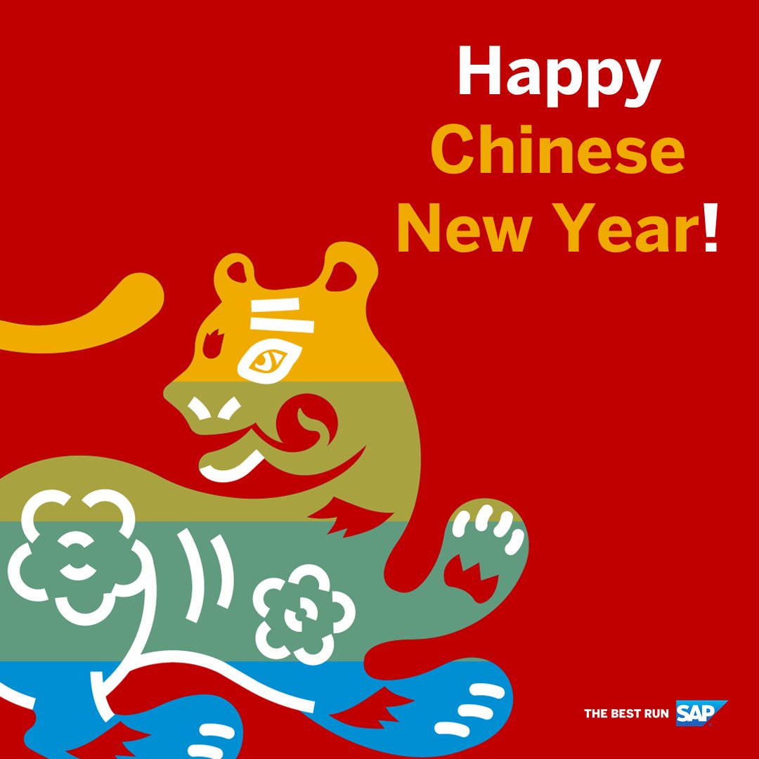 Welcome to the Lunar New Year 2022!

I wish all our customers, partners, my friends, and #SAP colleagues in China and around the globe the very best of success, health and happiness in the year of the Tiger!

新年快乐 Happy New Year 2022! 🐯

#ChineseNewYear #LifeAtSAP