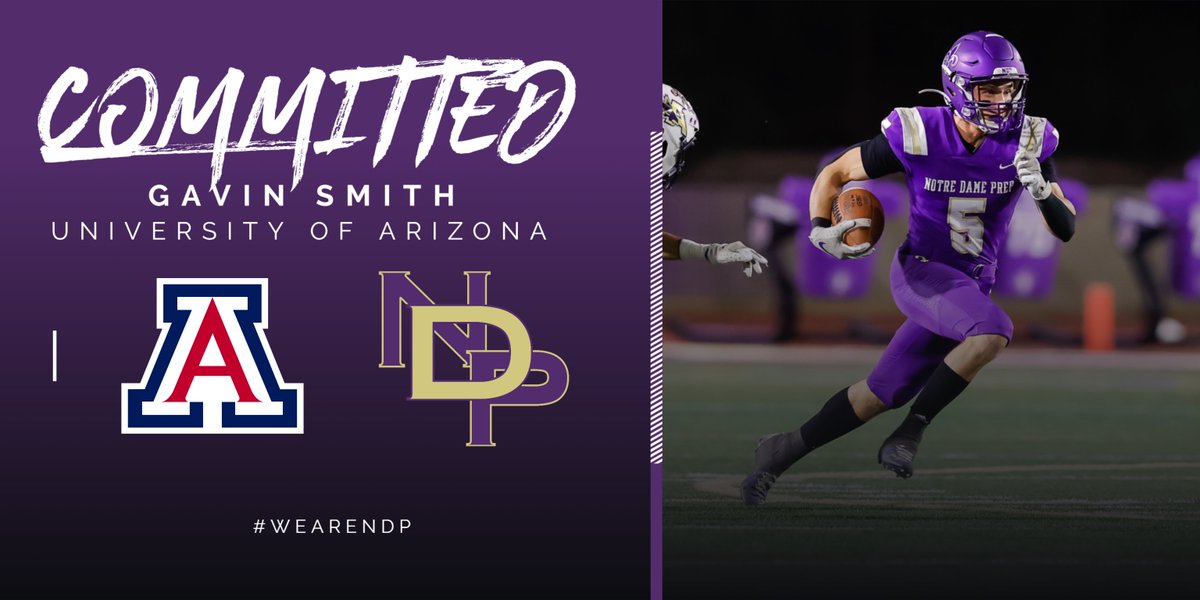 NDP_Athletics's tweet photo. FOOTBALL // Notre Dame Prep senior wide receiver and returner Gavin Smith has committed to play football at the University of Arizona. He receiving a preferred walk-on opportunity from the Wildcat coaching staff.

⚜️Release: https://t.co/ckCkMD5tkG

📷 @NDHarv85 https://t.co/B4JfwCkJkh