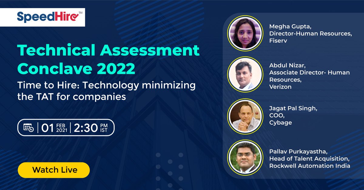 speed_hire's tweet image. Join us for an ongoing LIVE panel discussion with the top HR, technical leaders and industry experts in the #SpeedHire #TechnicalAssessment Conclave 2022 ➡️ lnkd.in/gmNwdxur as they share how do they set up the format of online evaluations.
#AssessmentSimplified @cybage