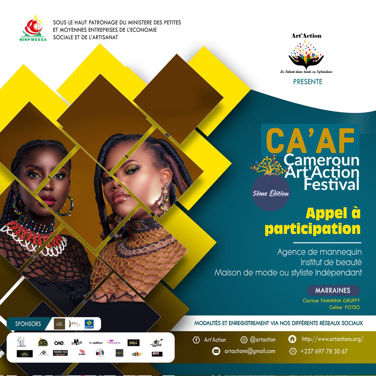 ArtAction237's tweet photo. Votre entreprise œuvre dans le domaine de la mode, de la Beauté, de l'artisanat ou de l'événementiel?  Apportez votre pierre à l'édifice en soutenant l'événement Cameroun Art'Action Festival Acte 5 et devenez un de nos partenaires ressources.

WhatsApp : 237 697783067 https://t.co/k59n1XOBZX