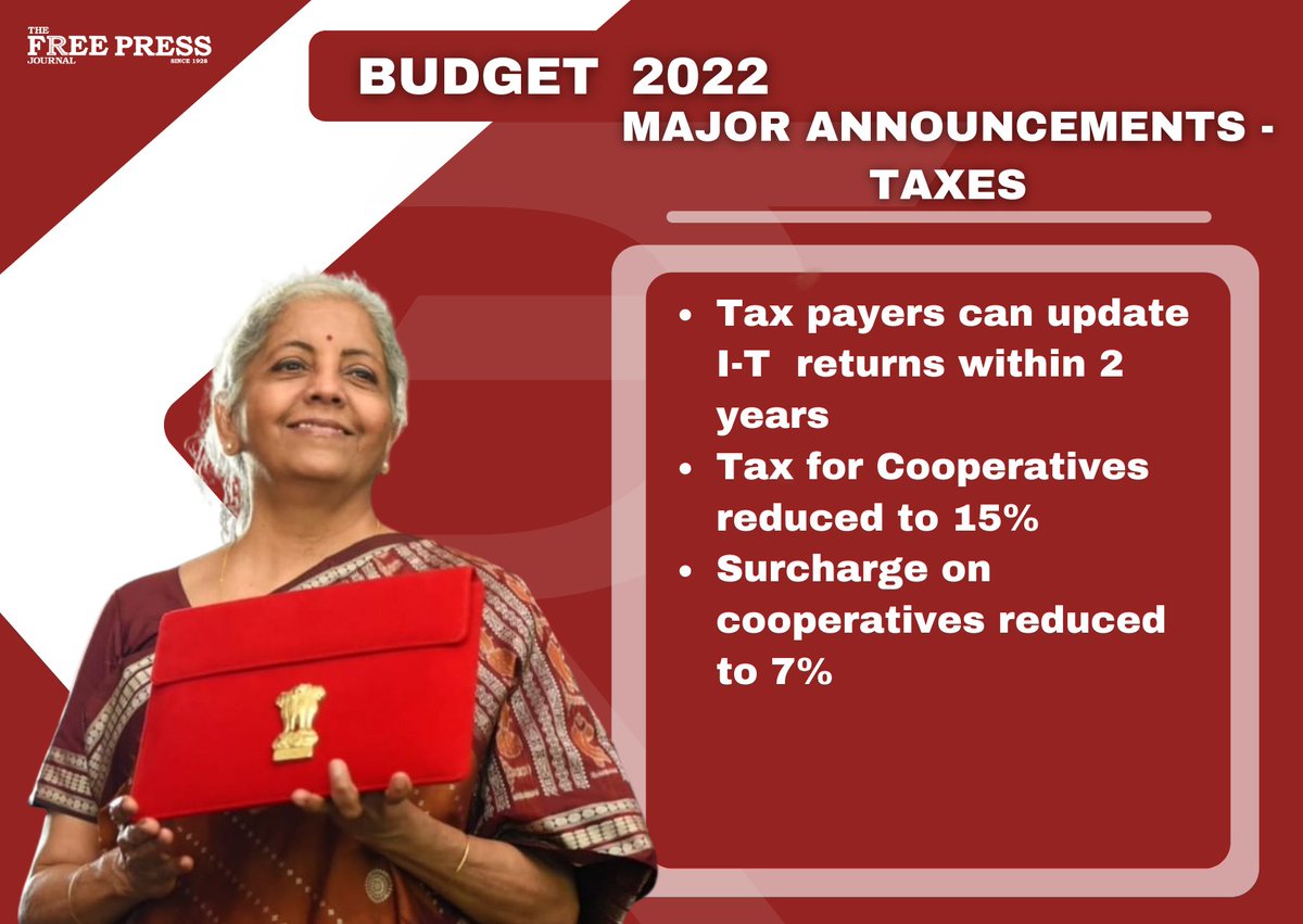 fpjindia's tweet photo. #BudgetWithFPJ
♦️ Taxes
#BudgetSession2022 #Budget #Markets
@nsitharaman #Budget2022LiveUpdates #FinanceMinister #IncomeTax #Taxes https://t.co/QuGUjoyN83
