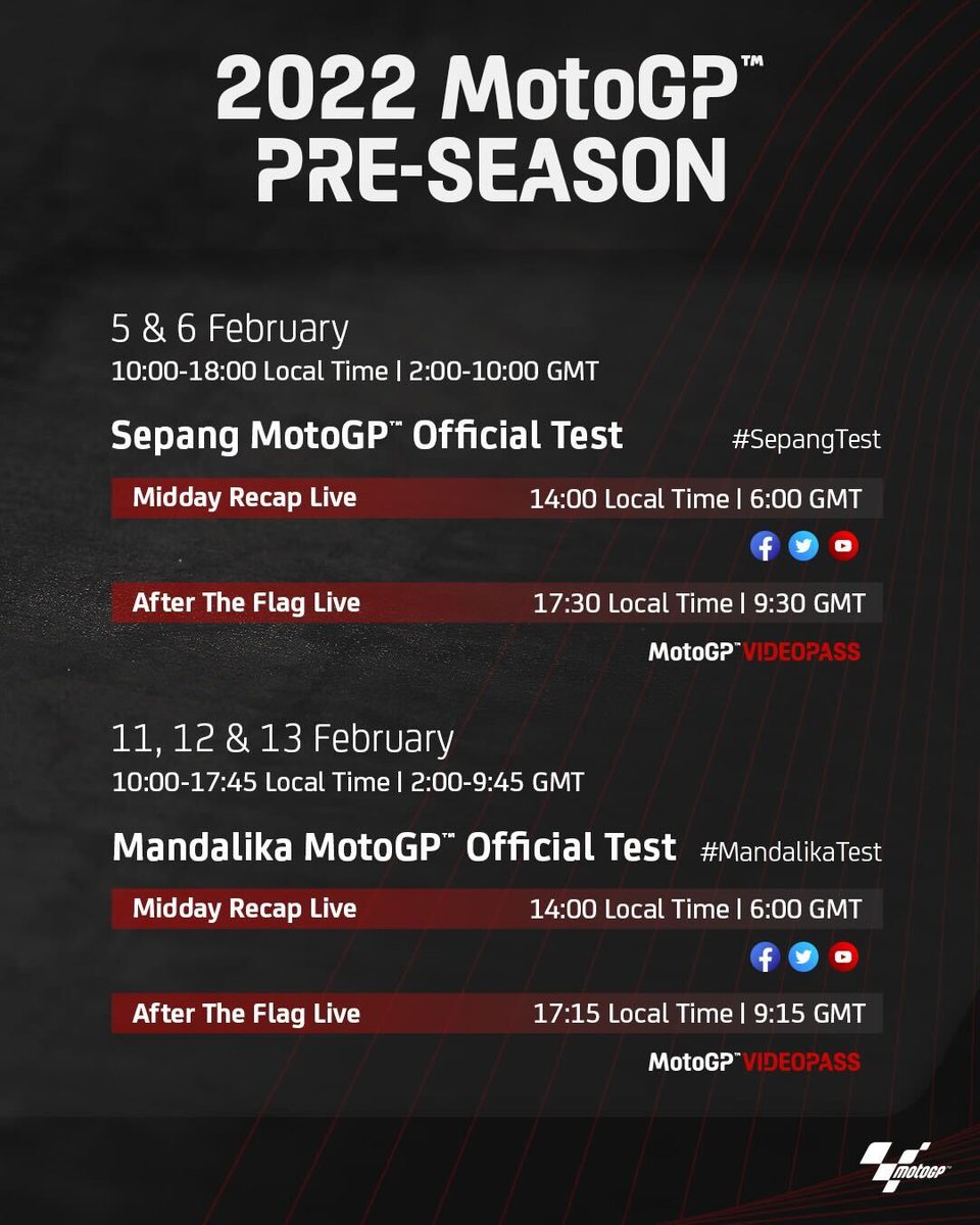 MotoGP's tweet photo. February is going to be one good month 😎

The on-track action you have to look forward to in the next two weeks 👇

#MotoGP https://t.co/yyC4IIh7X4
