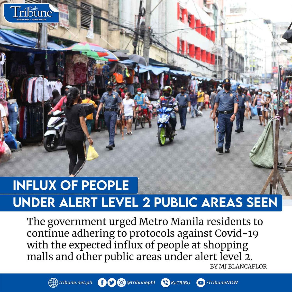 tribunephl's tweet image. The government urged Metro Manila residents to continue adhering to protocols against #Covid19 with the expected influx of people at shopping malls and other public areas under alert level 2.

Read more: tribune.net.ph/index.php/2022…

#alertlevel2
#DailyTribune