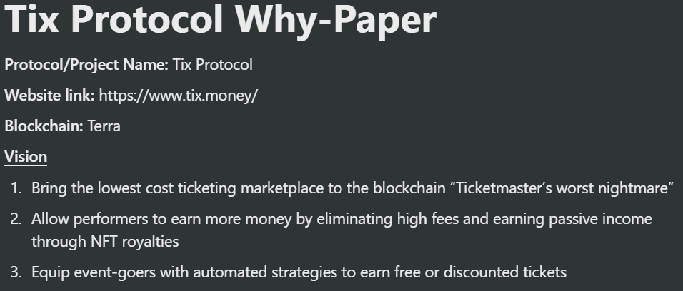 sid3P0's tweet photo. Check out my latest "Why Paper" on @tix_money, a blockchain protocol looking to disrupt the ticketing industry by allowing users to leverage their @anchor_protocol or @ApolloDAO yield to pay down the cost of their concert/event ticket.  This one should appeal to the masses! https://t.co/JsWPwKKmQR