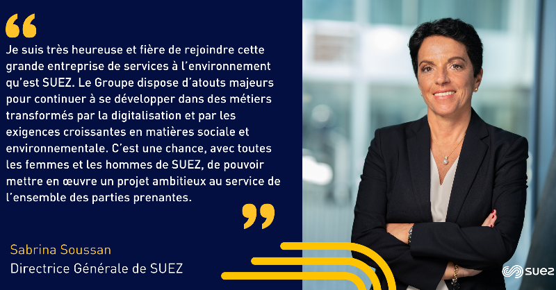 📢 SUEZ ouvre une nouvelle page de son histoire avec son acquisition par le Consortium d’actionnaires <a href="/Meridiam/">Meridiam</a> #GIP, <a href="/caissedesdepots/">Caisse des Dépôts</a> et la prise de fonction de la Directrice Générale <a href="/SabrinaSoussan/">Sabrina Soussan</a> #SUEZ4Tomorrow 

Plus d’infos ➡ suez.com/fr/actualites/…