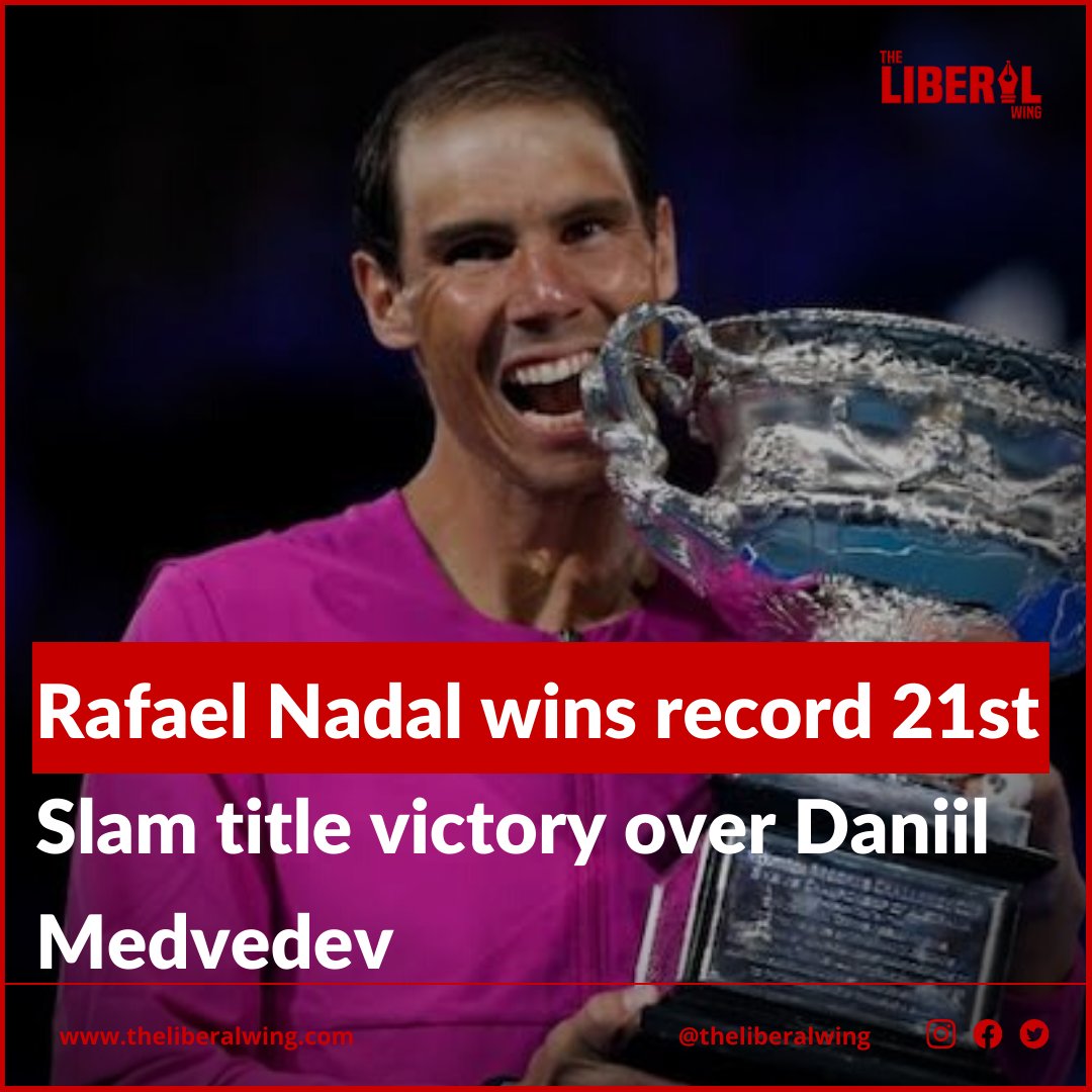theliberalwing's tweet photo. #NovakDjokovic overshadowed the first Grand Slam of the year before it began, but Nadal pulled off an epic comeback over Daniil #Medvedev that broke his tie with Djokovic and #RogerFederer in men’s singles major career victories.

#grandslam #tennis #sports #australianopen https://t.co/lielr1BJdh