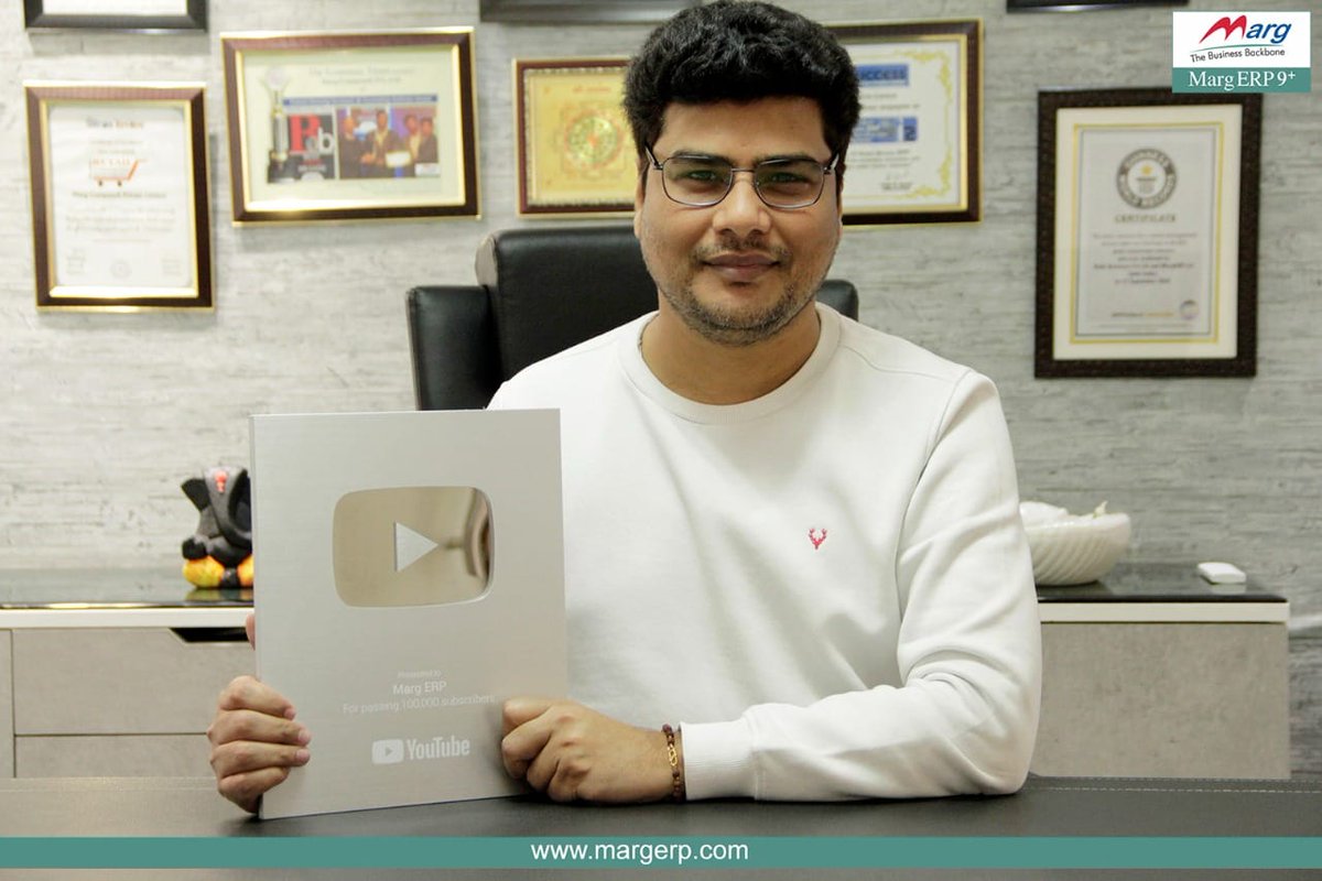 MargErpLtd's tweet photo. Congratulations MarGuns! 🎊
With your continued Love and Support, we have received Silver Button Award from YouTube for crossing 1 Lakh Subscribers on our channel at https://t.co/wZ7aGBM3gs
#MargERPLtd #MargERP #Marg #MargGroup #SilverButton #YouTubeSilverButton #YouTube https://t.co/eH5pJ3x7VT