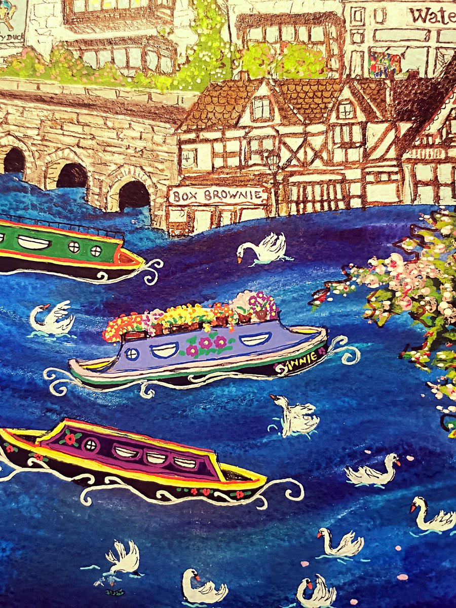 autumnrosewell's tweet photo. I was commissioned by @StratLitFest to create the artwork for the 15th Anniversary. They wanted bright spring colours, lots of humour and detail, and as many of Stratford's iconic buildings as I could squish in! 

Ink on paper, follow my @instagram @hobs_lantern for more art. https://t.co/kg4ueuTBvc