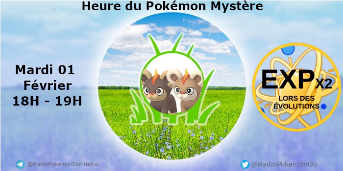 RadioPokemonGo's tweet photo. 🚨 Rappel #PokemonGO : D'ici 15 minutes débute l'heure du Pokémon Vedette d'Hélionceau ✨ !

🔹 Son bonus : les points d'exp d'évolution sont doublés ! https://t.co/tGPmKW3wfg