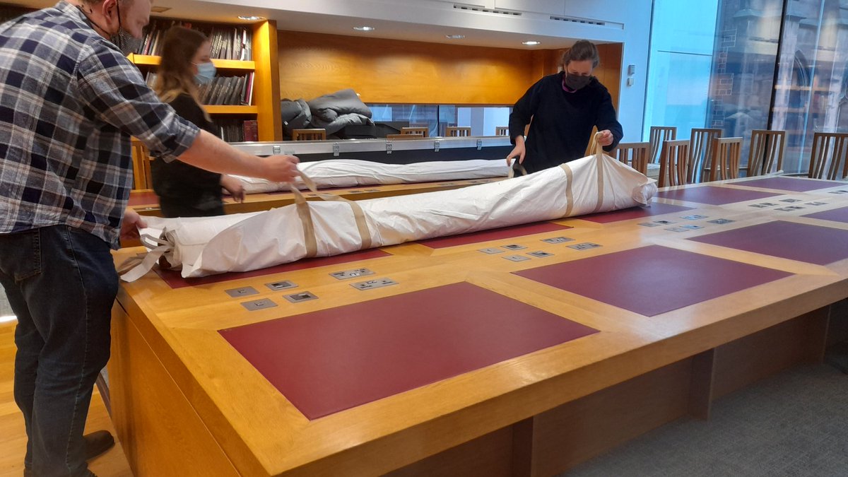 TheJohnRylands's tweet photo. Witness the unrolling of one of the largest maps in our collection #BehindTheScenes #readerservices #specialcollections #maps https://t.co/ZK6mccOiW3