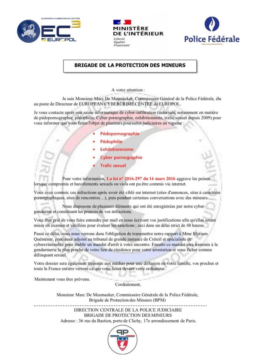 Vous avez reçu un mail avec une pièce-jointe similaire ?
❌ N'y répondez pas, c'est une arnaque.
#MardiConseil ➡️ Comment le savoir ?
Au delà des nombreuses incohérences recensées, la Police n'utilise pas d'adresse mail autre que 
@ interieur.gouv.fr