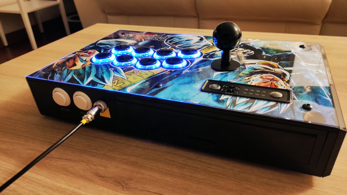 haganeno93's tweet photo. Old @MadCatz TES is not dead with this @brookgamingfans UFB and PS5 Upgraded Kit. #Vegeta artwork, blue LEDs and detachable cord #arcadestick #jackalscrew @focusattack https://t.co/cwKoNI8jDl