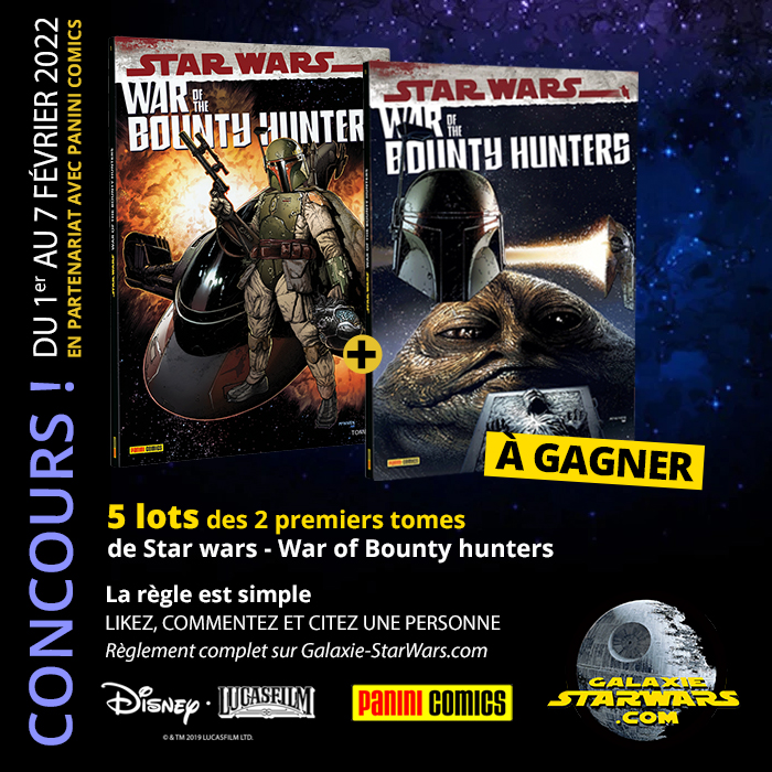 GalaxieStarwars's tweet photo. #Concours @paninicomicsfra/@GalaxieStarwars 
5 gagnants tirés au sort recevront chacun les 2 premiers tomes du comics Star Wars War Of The Bounty Hunters.
Pour participez vous devez AIMER cette publication et la  RETWEETER.

Règlement complet:
https://t.co/GjvjBsZSCq
#StarWars https://t.co/5xg0UMMtD2