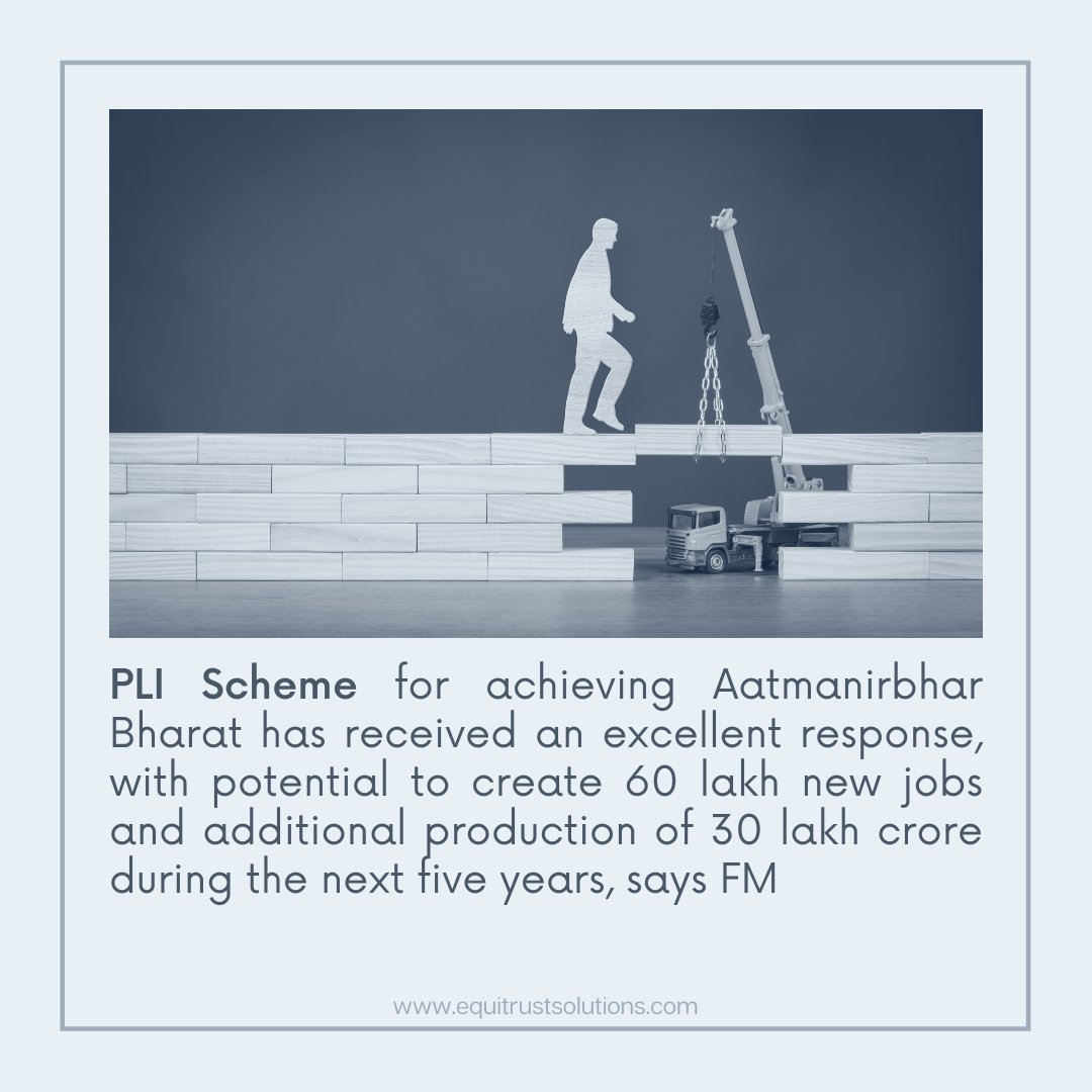 Equitrust_'s tweet image. Under the PLI scheme, govt encourages companies to set up or expand manufacturing units to increase domestic production by providing incentives on incremental sales.

Get all the LIVE #Budget updates with ET in this thread. 

#BudgetExplained #BudgetBytesByET #BudgetSession2022
