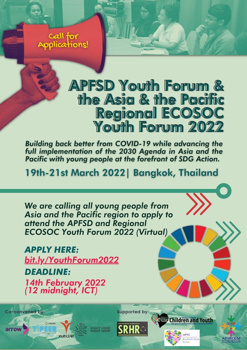 UNAIDS_AP's tweet photo. Applications are now open!📣Young people from Asia and the Pacific can now apply to attend the annual #APFSD and Regional #ECOSOC Youth Forum! 🌏

Submit your application before 14th February via this link https://t.co/5bonzCwX3i  

#SustainableDevelopmentGoals https://t.co/2scNYGNIGd