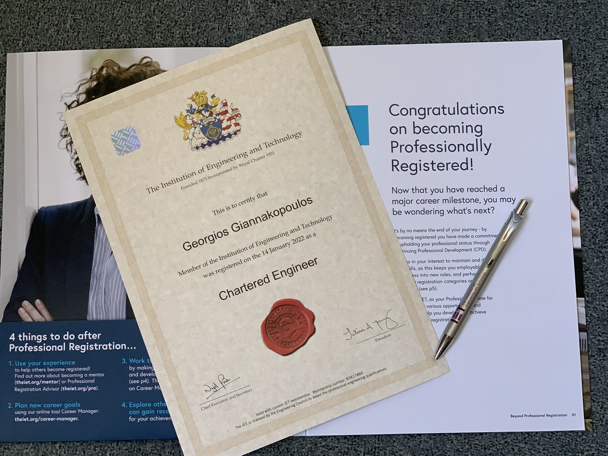 georgegiannak19's tweet image. Proud to have achieved the Chartered Engineer (CEng) status, through the Institution of Engineering and Technology (@TheIET). Thanks to all those who have helped and mentored me up to this point…there are just far too many to mention. #EngineeringRecognition #CEng #engineer