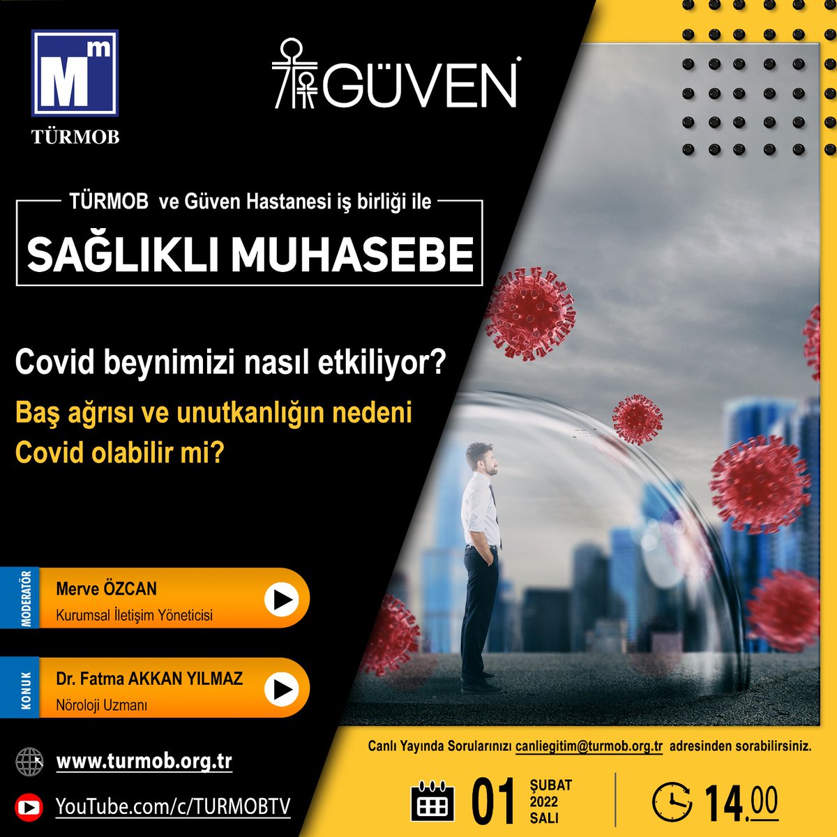 TÜRMOB ve Güven Hastanesi iş birliği ile “SAĞLIKLI MUHASEBE” konulu e-Söyleşi ➡ bugün Saat: 14.00'de gerçekleştirilecektir.

📌 Canlı yayın linki: 🔗 youtu.be/RXig9sMqJKI

#türmob