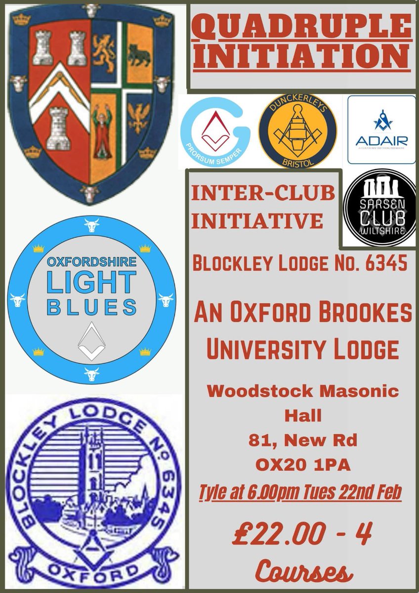 Not long now! We are looking forward to hosting the <a href="/NYMC_UK/">New&YoungMasonsClubs</a> inter club social this month. <a href="/SarsenClub/">The Sarsen Club</a> <a href="/prorsum_semper/">Prorsum Semper</a> <a href="/TheDunckerleys/">The Dunckerleys Club</a> <a href="/TheAdairClub/">The Adair Club</a> #freemasons #oxfordshire #ugle Get booked in :)   <a href="/BlockleyLodge/">Blockley Lodge</a>