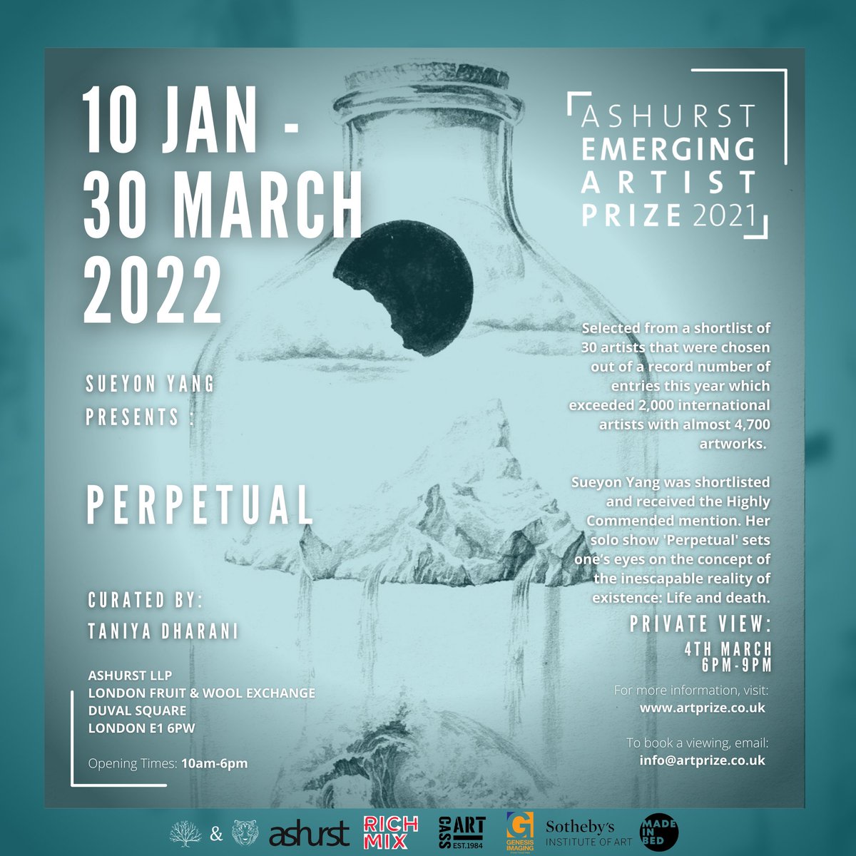 "​Perpetual"​ is an exhibition of works by Ashurst Emerging Artist Prize 2021 Highly Commended Sueyon Yang and curated by Taniya Dharani.
​
​If you are interested in purchasing an artwork, head to the Emerging Artist Gallery website: emergingartistgallery.com/perpetual---su…