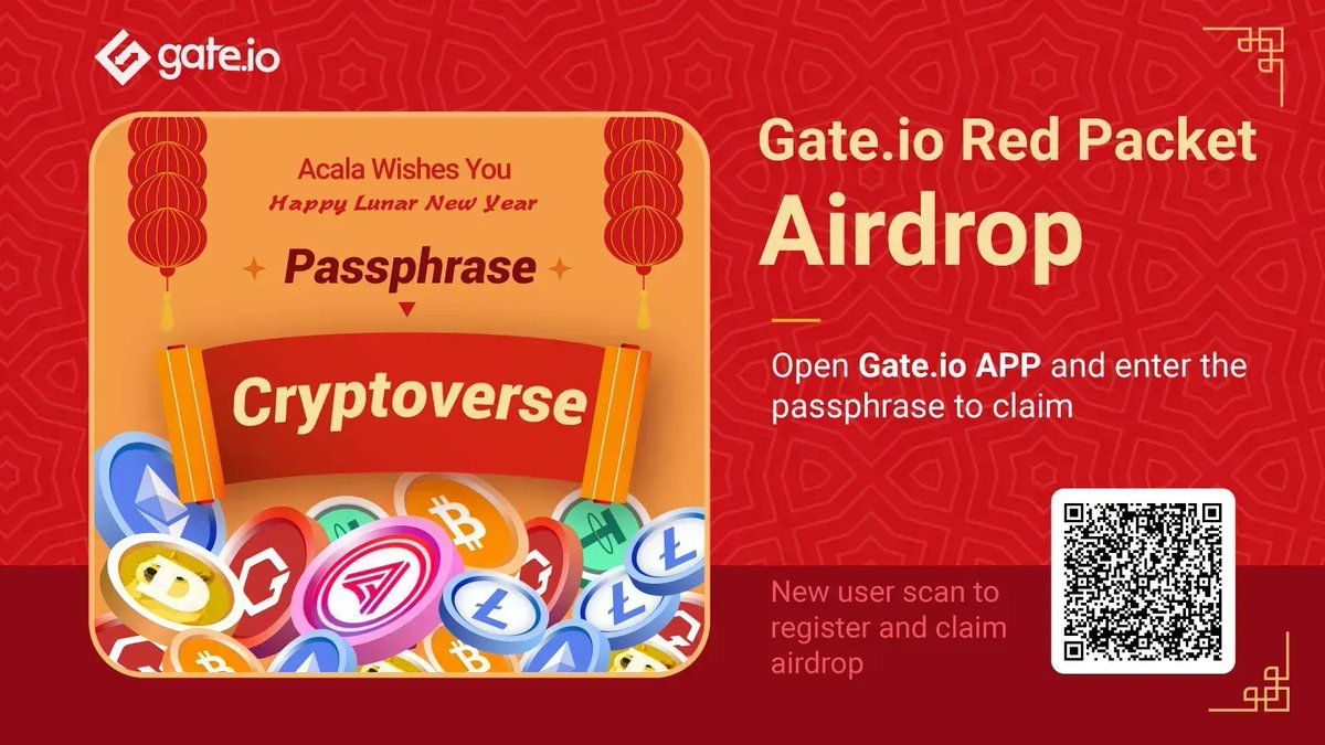 Gate's tweet photo. 🧧 https://t.co/8kWqgEeplL Lunar New Year Red Packet #Airdrop is LIVE - Day 1

Today's Passphrase: Cryptoverse

🐅 Login to #Gateio App 
🐅 Enter the Code and Share in a $5000 Prize Pool
🐅 RT &amp; Win $100: https://t.co/l4ezEpbjwW

Tutorial: https://t.co/fQ2iRlAxdc

#Gateio2022 https://t.co/lPXvnWGids