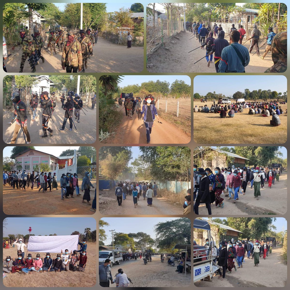 The pro-democracy people from the various villages in Butalin tsp peacefully demanded for the end of Dictatorship by surrounding the security of PDF this evening 🌆🚩

#SilentStrike
#RedCampaign_1YearOfRevolution
#2022Feb1Coup
#WhatsHappeningInMyanmar