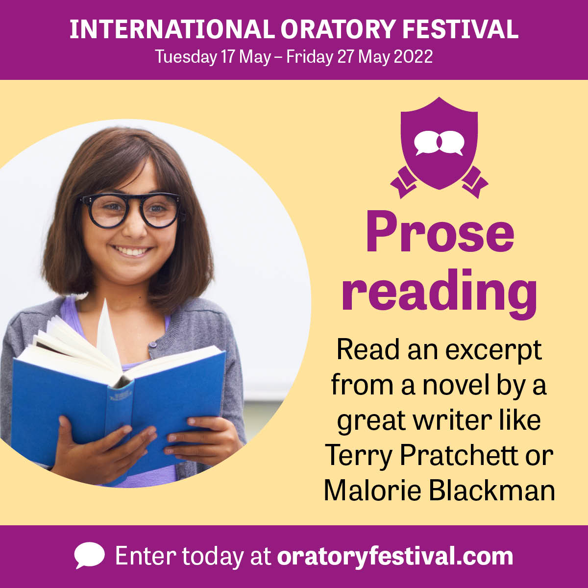 oratoryfestival's tweet photo. > Next up, Prose Reading📗📖. In this category, participants can choose any section from one of our great selection of #novels, which have been chosen because they've got some of the best passages for reading aloud in all of #ChildrensBooks &amp; #YAfiction: https://t.co/XuJ1qQzrxz > https://t.co/PgPLs2sCYD