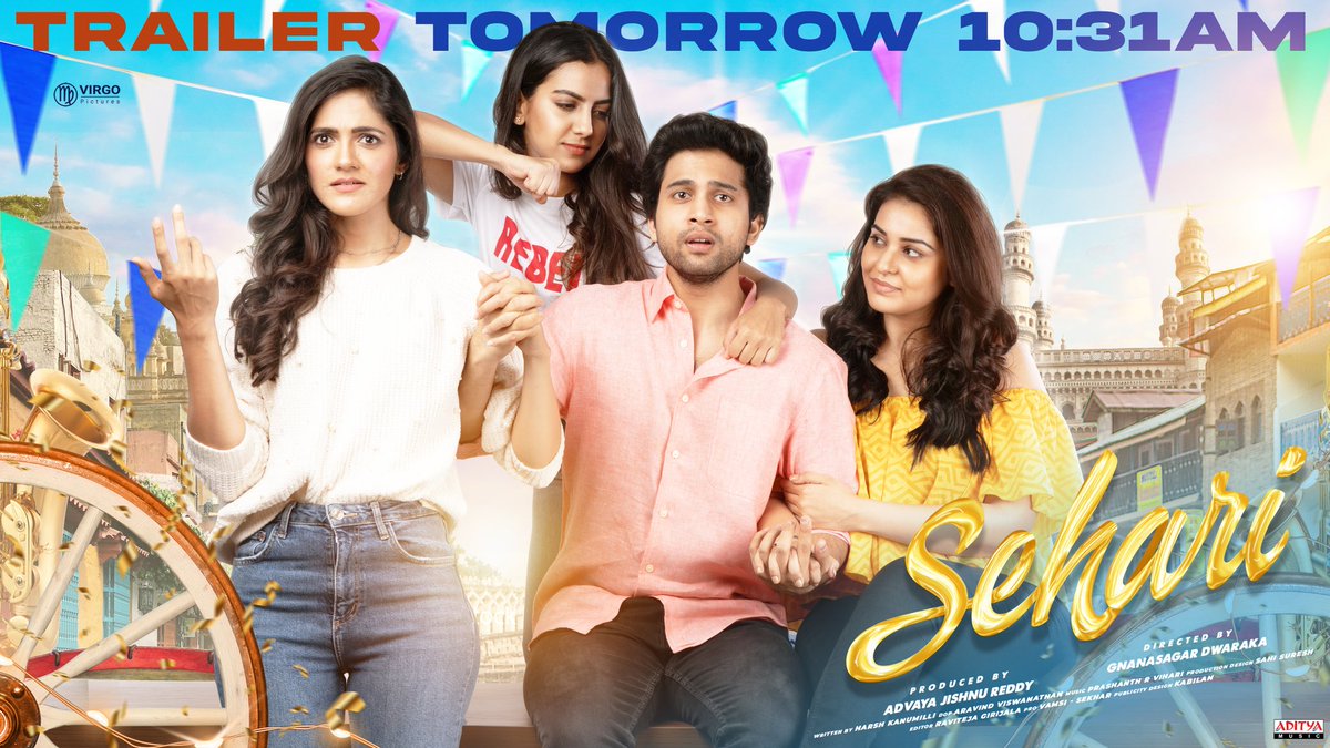 Harsh Kanumilli (@harshkanumilli) on Twitter photo The Time is Nearing and The Excitement is Raising high !!! 🎺🤩
#SehariTrailer Releasing
Tomorrow @ 10:31AM ✌🏻😉
#SEHARI <a href="/SimranCOfficial/">Simran Choudhary</a> @gnanasagardwara <a href="/prashanthvihari/">Prashanth R Vihari</a> #AdvayaJishnuReddy <a href="/PicturesVirgo/">Virgo Pictures</a> <a href="/adityamusic/">Aditya Music</a>
#SehariOnFeb11 🍿 The Time is Nearing and The Excitement is Raising high !!! 🎺🤩
#SehariTrailer Releasing
Tomorrow @ 10:31AM ✌🏻😉
#SEHARI <a href="/SimranCOfficial/">Simran Choudhary</a> @gnanasagardwara <a href="/prashanthvihari/">Prashanth R Vihari</a> #AdvayaJishnuReddy <a href="/PicturesVirgo/">Virgo Pictures</a> <a href="/adityamusic/">Aditya Music</a>
#SehariOnFeb11 🍿