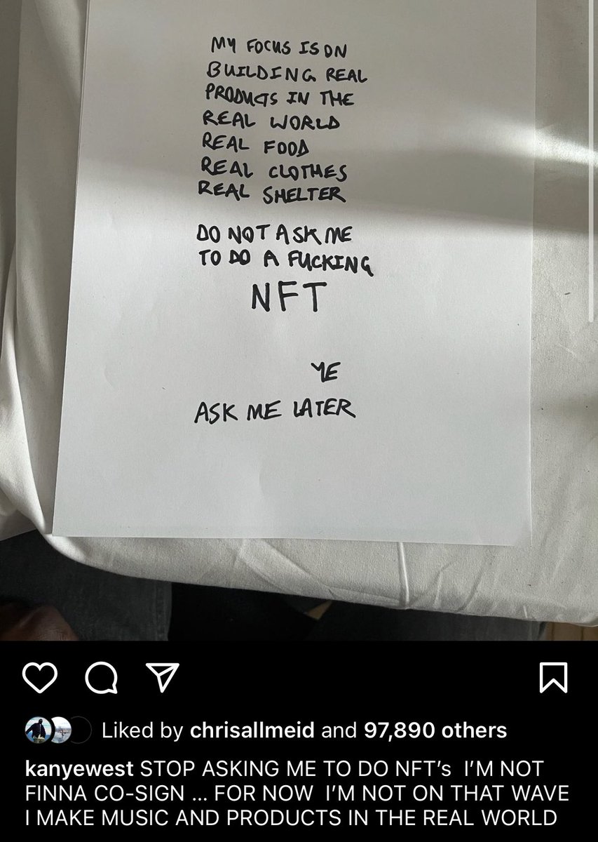 LearnAboutNFTs's tweet photo. Looks like Kanye isn't a fan of NFTs 🧏‍♀️ https://t.co/gPJAhbI9dc