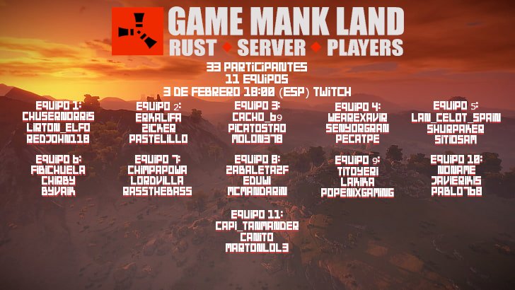 El próximo jueves día 3 a las 18:00 (hora esp) iniciamos nueva serie de #rust con otras 32 personas! No te lo pierdas 😉 twitch.tv/erkalifa