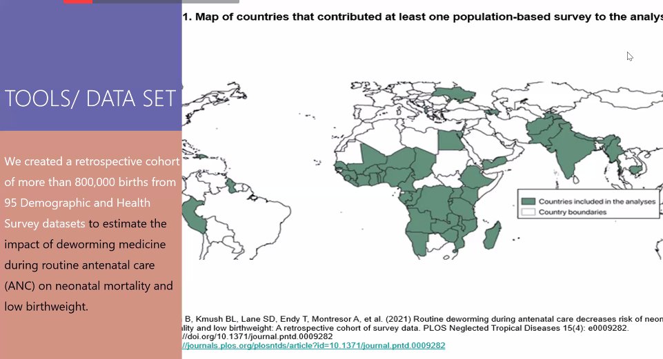 elimin8schisto's tweet photo. Dr Bhavneet Walia @SULernerCenter shares their research on the impact of deworming on #neonatal mortality & low birth-weight. They found that receiving deworming💊 during ANC reduced neonatal mortality by 14% 💪
#BeatNTDs #BeatSchisto #BeatSTH https://t.co/855AvAJzWw
