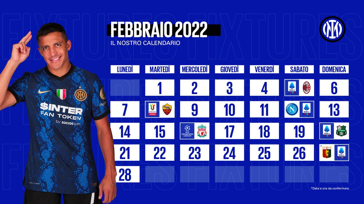 Inter on X: 🗓️  CALENDARIO Ecco tutti i nostri impegni del mese di  febbraio 👇 #ForzaInter  / X