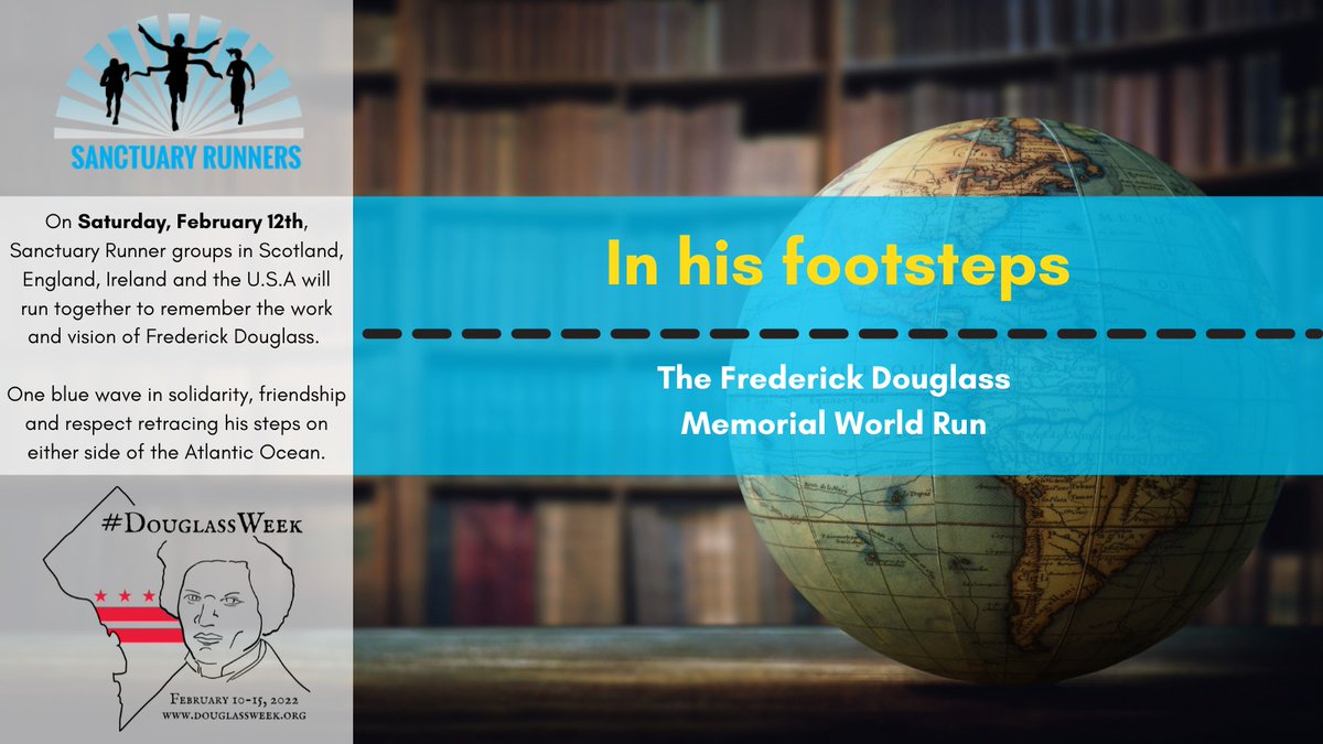 On Saturday, Feb 12th, Sanctuary Runner groups in Scotland, England, Ireland and the USA will run together to remember the work and vision of Frederick Douglass for @DouglassWeek22 Celebrating #Solidarity #Friendship and #Respect @kmorrisjr @DanMulhall @PowerUSAID @irishmissionun https://t.co/tZ3X1oNJao