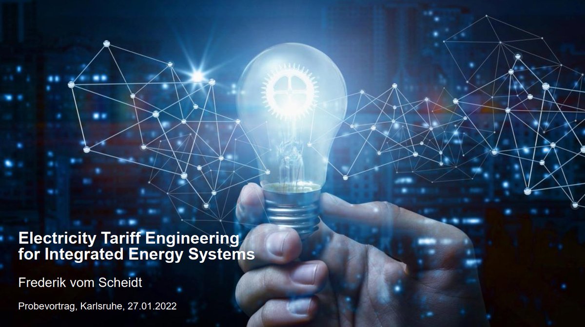 Last week, <a href="/FVS_Energy/">Frederik vom Scheidt</a> held his "Test PhD defense".

In his thesis, he investigates the interplay of #tariffs and technologies like #hydrogen, #heatpumps and #ElectricVehicles.

Thesis title: "Electricity Tariff Engineering for Integrated Energy Systems". 

Last mile, let's go!⚡️